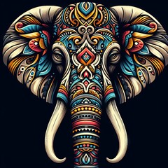 Colorful illustration of elephant head with ornaments