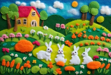 rabbits on the grass amidst a bright view of nature