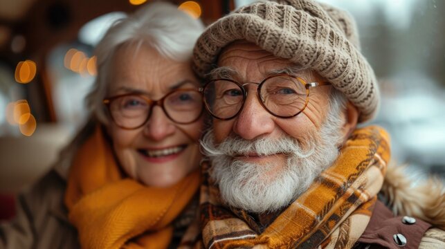 Couple In The Park, The Happy Emotions Of An Elderly Men And Women Having Good Time On A Roller Coaster In The Park