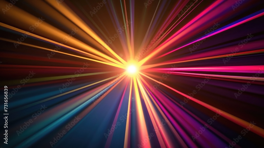 Poster abstract dark background of light with stripes of colourful rays moving from the center
