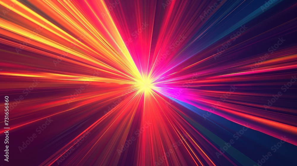 Poster abstract dark background of light with stripes of colourful rays moving from the center