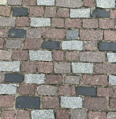 Close up of multicolored cobblestones in Warsaw, Poland