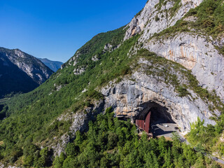 entrance of the cave of Niaux, Vicdessos valley, Niaux, department of Ariège, Pyrenean mountain...