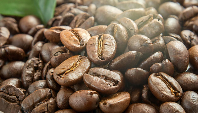 An image of a pile of coffee beans. Coffee bean material.