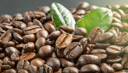 Obraz premium An image of a pile of coffee beans. Coffee bean material.