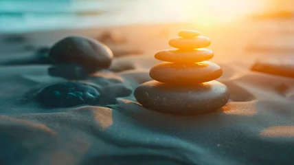 Keuken spatwand met foto Zen meditation stone background, Zen Stones on the beach, concept of harmony © mirifadapt