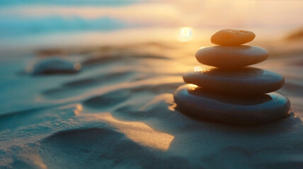 Fototapeta na wymiar Zen meditation stone background, Zen Stones on the beach, concept of harmony