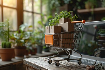 Shopify Shopping Cart with Plants and Boxes Generative AI