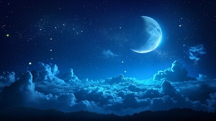Night sky with full bright moon in the clouds, cinematic moon and clouds,