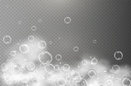 This vector template shows a bath foam with shampoo bubbles isolated on a transparent background. It can be used for advertising purposes. Mousse bath foam.