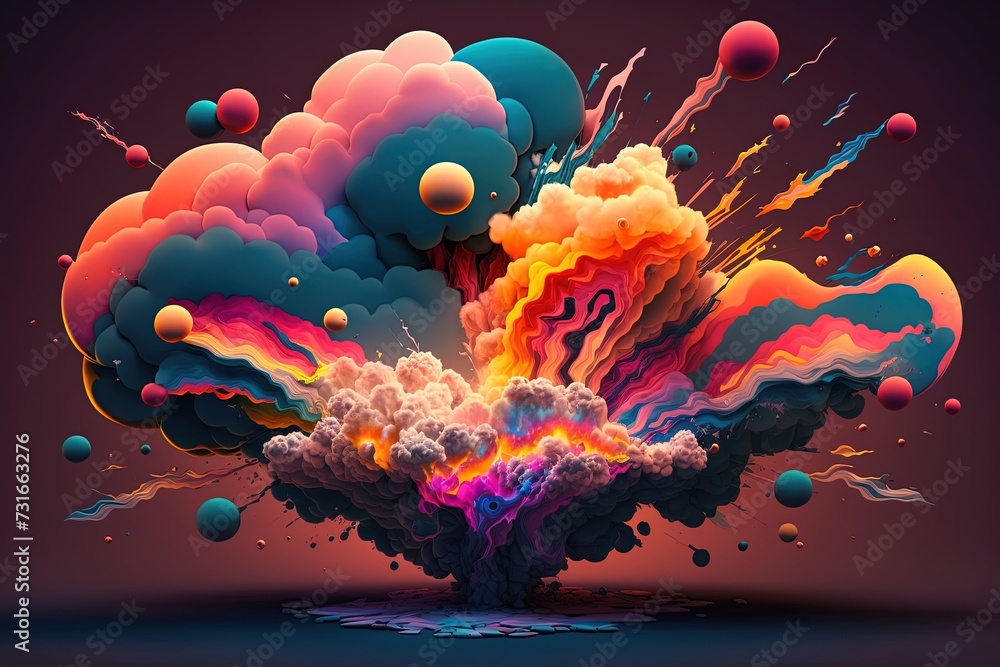 Aufkleber magic explosion game bomb boom effect with colorful cloud. a multi-colored cloud of smoke after an e