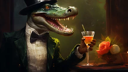 Fototapeten happy jocular crocodile with a cocktail © Dennis