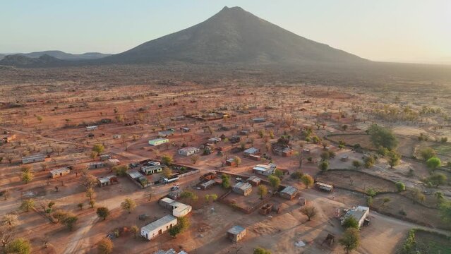 Aerial of the tribal area of Curoca, Southern Angola, Africa