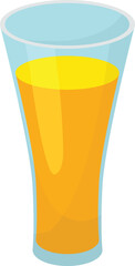 Glass full orange juice, transparent clear glassware containing liquid. Refreshing beverage orange drink, healthy citrus refreshment. Cartoon style juice isolated white background