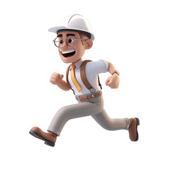 Character of a supervisory engineer running on a transparent background PNG