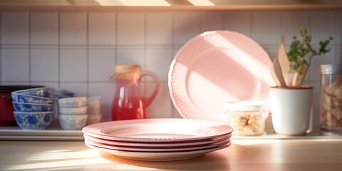 Fototapeta na wymiar pink plates on the table