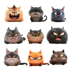 Set of angry cats on transparent background PNG - obrazy, fototapety, plakaty