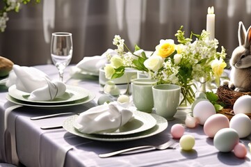 Fototapeta premium Easter Bunny with Eggs and Spring Flowers