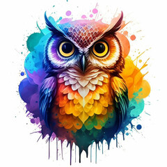Obraz premium Minimalist Neon Line Owl Logo with Geometric Design, Vibrant Smoke Effects White Background with t-shirt design ai art