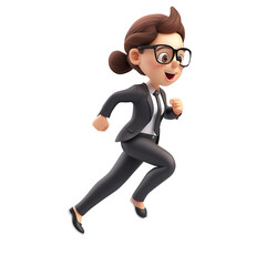 Fototapeta na wymiar 3d endering cute business woman character running on PNG transparent background