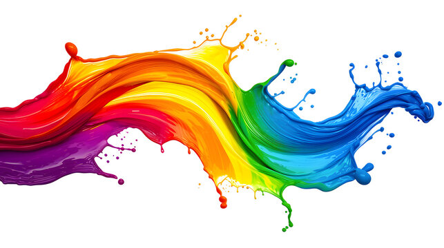 Colorful rainbow colors liquid splash isolated on transparent background