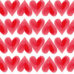 Valentines day, watercolor illustration. Hand drawn  aquarelle red and pink hearts pattern