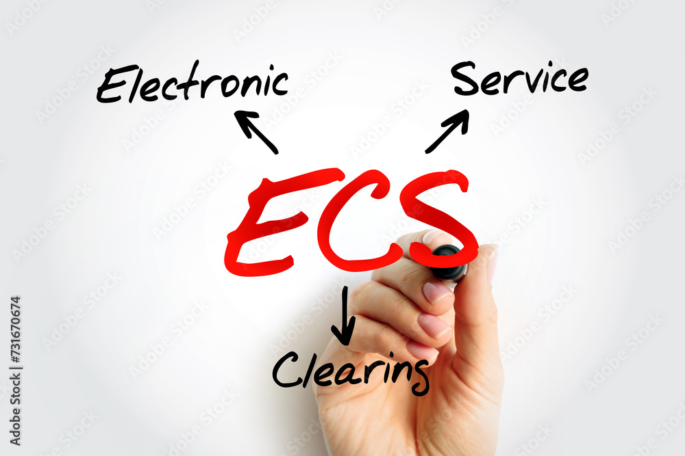 Poster ecs electronic clearing service - method of effecting bulk payment transactions, acronym text concep