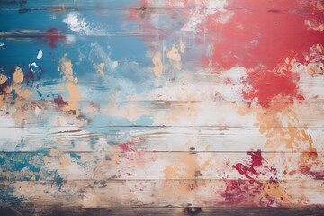 Old wooden background with paint splashes. Abstract grunge background.