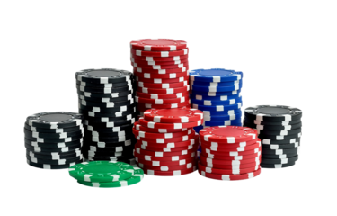  A set of poker chips on transparent background 