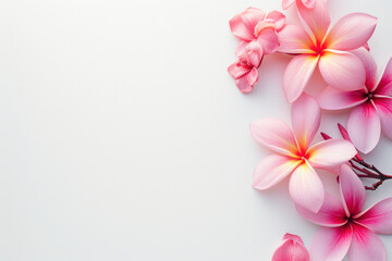 Group of Pink Frangipani isolated on White, flat lay.