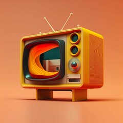 Obraz premium AI-generated illustration of a yellow vintage television isolated on an orange background