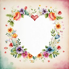 AI generated illustration of a heart-shaped frame in soft colors with flowers