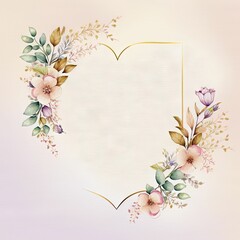 AI generated illustration of a heart-shaped frame in soft colors with flowers