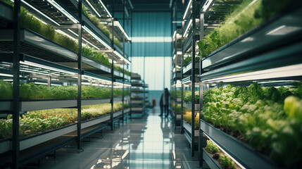 modern agriculture technology vertical farming inside the building, green tech