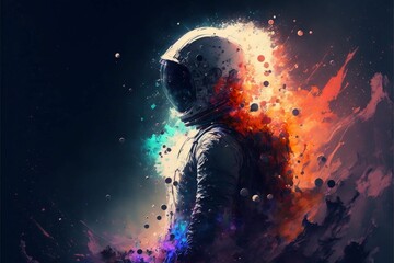 AI generated illustration of an astronaut with colorful elements in space