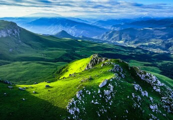Stunning landscape of lush rolling hills in the mountains, Tavush province, Armenia