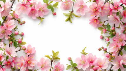 Fototapeta na wymiar pink flower border isolated on a white background