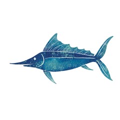Abstract swordfish watercolor illustration for decoration on marine life, nautical, seafood and coastal living style concept.