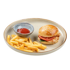 portion of burger with french fries