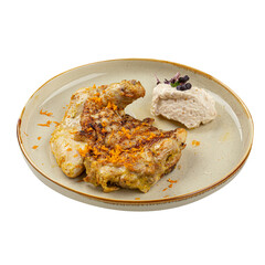 png portion of gourmet cooked chicken with nut cream