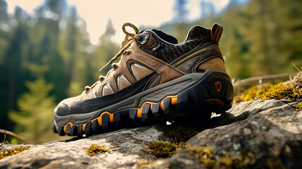 Close Up Hiking shoes, ideas for outdoor adventure activities and weekend getaways. - obrazy, fototapety, plakaty
