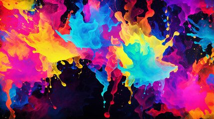colorful splashes of the dark solids color on the black paper background  - obrazy, fototapety, plakaty