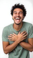 Fototapeta na wymiar Young Brazilian man isolated on white background laughing