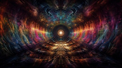 A Cosmic DMT Portal, illuminated by a light radiating from within, creating a tranquil atmosphere - obrazy, fototapety, plakaty
