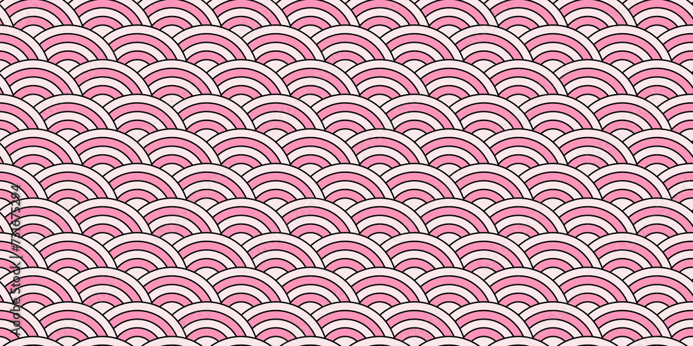 Poster soft pink scalloped pattern, a seamless pattern displaying rows of scalloped designs in soft pink an