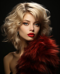 portrait of a woman with blonde hair and red lipstick