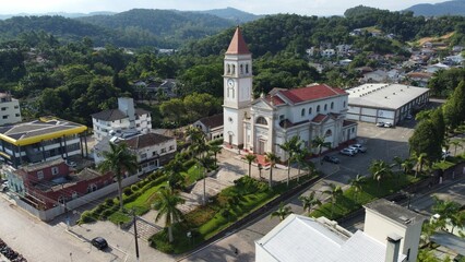 Aerial view of Igreja Matriz Paroquia Nossa Senhora da Conceicao - Urussanga church in Brazil