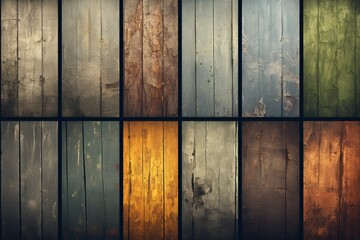 Set of old wooden planks texture background. Vintage tone filter.