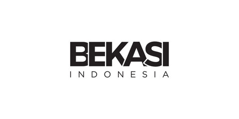 Bekasi in the Indonesia emblem. The design features a geometric style, vector illustration with bold typography in a modern font. The graphic slogan lettering.