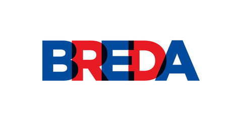 Breda in the Netherlands emblem. The design features a geometric style, vector illustration with bold typography in a modern font. The graphic slogan lettering.